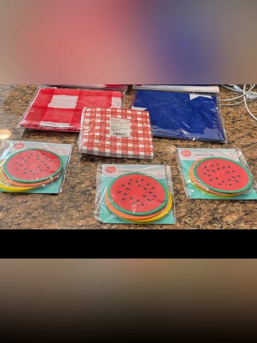 Red, White and Blue Picnic Set with Coasters, Tablecloths and Napkins